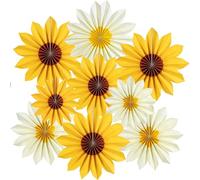 Tivleed Sunflower & Daisy Party Decorations - 9PCS Yellow & White Paper Flowers Wall Decorations&Hanging Fans - Spring Summer Garden Theme for Birthdays, Baby Showers, Weddings, Afternoon Tea - Durabl