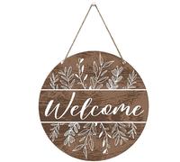 Tivleed Welcome Sign Front Door Hanging Sign for Home Décor Vintage-Style Circular Design with "WELCOME" Phrase Wooden Material, Lightweight & Durable, 20x20x0.3cm - Perfect for Bedrooms, Home Offices