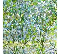 Tivleed Window Privacy Film, Rainbow Static Cling Window Film with Green Leaf Pattern, Electrostatic Adsorption No Glue, Decorative Film for Living Room Kitchen Office Bedroom, 30 x 200 cm