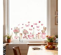 Tivleed Window Stickers, Window Stickers for Glass, Window Clings, Flower Pink Spring Summer Floral Butterfly, Double Side Static Anti-Collision Sticker for Home Kitchen Decorations, 30x60cm