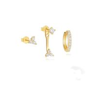 Tivleed Women's Premium Gold-Tone Earrings Trio | Zircon Crystal Accented Set for Everyday Elegance and Event Wear