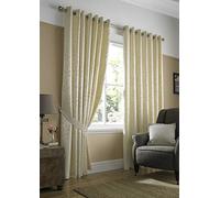 Tivoli, Cream Lined Curtains, Trailing Leave Floral Jacquard Design, Eyelet Curtain Pairs, 66" x 90"