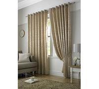 Tivoli, Latte Lined Curtains, Trailing Leave Floral Jacquard Design, Eyelet Curtain Pairs, 46" x 54"