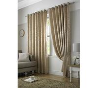 Tivoli, Latte Lined Curtains, Trailing Leave Floral Jacquard Design, Eyelet Curtain Pairs, 90" x 90"