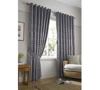 Tivoli, Silver Lined Curtains, Trailing Leave Floral Jacquard Design, Eyelet Curtain Pairs, 66" x 72"
