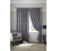 Tivoli, Silver Lined Curtains, Trailing Leave Floral Jacquard Design, Pencil Pleat Curtain Pairs, 66" x 90"