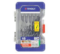 TIVOLY Ranger 10802470001 Case T15 Contains 3 Tips Wood Drill Bit Diameter 2-2,5-3-4-5-6-7-8-10 mm, Flat Drill Bit Diameter 14-16-18-20-22-24 mm