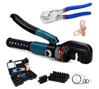 Tivorex Hydraulic Crimping Tool and Cable Cutter, 12 AWG to 00 (2/0), 10 Tons Electrical Terminal Cable Wire Tool Kit with 9 Die Sets and 64pcs Ring Terminals