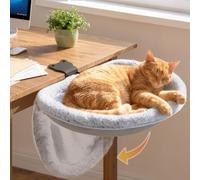 Tivray Cat Desk Bed, One-Click Foldable Cat Bed for Desk, Semi-Circular Sunken Cats Hammock, Heavy-Duty Iron Frame, Removable Washable Soft Plush Cover, No Drill Stable, Holds Up to 40 LB, Grey