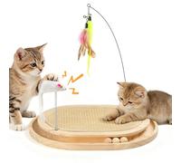 Tivray Cat Scratcher, Natural Sisal Scratching Pad, Kitten Interactive Toy with Ball Track & 3 Spring Plush Toys for Chasing Hunting Exercise, Round Wooden Cat Scratchers for Indoor
