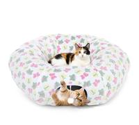 Tivray Christmas Cat Tunnels for Indoor Cats, 35'' Plush Cat Tunnel Bed Christmas Tree Skirt with Playful Ball and Circle Cushion, Foldable Peekaboo Cave, Interactive Toy, WhiteButterfly