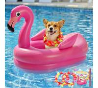 Tivray Dog Pool Float, Inflatable Dog Raft, Flamingo Pool Floats for Puppy and Doggies, Flamingo Inflatable Raft with 2 Wreaths for Summer Swimming Beach Lake River Water Party Toys, Magenta