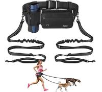 Tivray Hands-Free Dog Leash for 2 Small to Medium-Sized Dogs, Adjustable Waist Leash with Dual Bungees Padded Handle, Shock Absorbing Belt for Outdoor Activities, Black