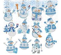 TIVUNORON 12 Pieces Diamond Painting Christmas Keychain, DIY Snowman with Diamonds, 5D Christmas Keychain, Double Side, Pendant, Gift for Children