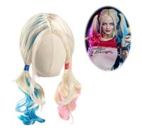 TIVUNORON Blue Pink Wigs, Harley Quinn Girl Wig, Long Cosplay Wig, Suicide Squad Accessory Wig, Two-Tone Wig, for Girls Masquerade, Carnival, Party, Cosplay (with Hair Net)