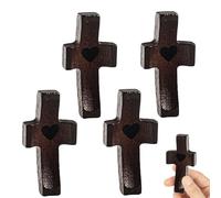 TIVUNORON Pack of 4 Small Wooden Cross, Hand Carved Love Cross Made of Wood with Hearts, Cross My Heart Thumb Cross for Prayer, Encouragement Gift for Devotional Prayers, Christening, Communion