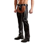 Tiwate Mens Faux Leather Open Crotch Trousers Zipper Crotch Long Pants Leggings Skinny Night Club Shiny Flare Leggings (Black,L)