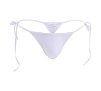 Tiwate Men'S Sexy String Thong Tie Side G-String Butt-Flaunting T-Back Micro Bikini Pouch Panties Ice Silk Briefs (White,M)