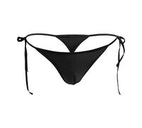 Tiwate Men'S Side Tie Ice Silk Thong Lace Up Low Rise Bulge Seamless G-String Breathable Strappy T-Back Panties (Black,M)