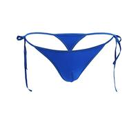 Tiwate Men'S Side Tie Ice Silk Thong Lace Up Low Rise Bulge Seamless G-String Breathable Strappy T-Back Panties (Blue,M)