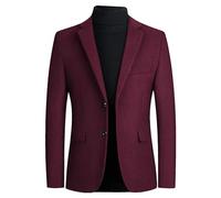 Tiwate Men's Tweed Wool Blend Blazer Modern Luxury Winter Sport Coat Classic Fit 2 Button Business Suits Jacket (XL,Red)
