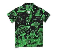 TiwBski Funny Mushroom Graphic Button Down Shirt for Men Short Sleeve Colorful Beach Shirt Hawaiian Shirts, Green/B, S