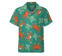 TiwBski Hawaiian Shirts for Men Short Sleeve Summer Crab Pattern Casual Button Down Shirt, Green, XXL