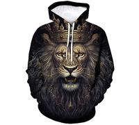 TiwBski Lion Pattern Hoodie for Men Novelty Animal Print Sweatshirt Hooded Pullover, Black1, L