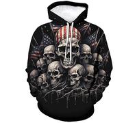 TiwBski Novelty American Flag Hoodies for Men Skull Graphic Hoodie Sweatshirt Pullover, Black2, 3XL