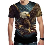 TiwBski Novelty Eagle T-Shirts for Men American Flag Print Shirt with Short Sleeves, Black2, Large