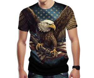 TiwBski Novelty Eagle T-Shirts for Men American Flag Print Shirt with Short Sleeves, Black2, Large