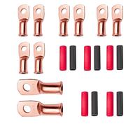 Tiwerlfe 10PCS Ring Wire Terminals Copper 6 AWG 1/4" Stud Battery Cable Lugs Copper Connector, W/3:1 Heat Shrink Tubing Marine-Grade for Electrical Automotive Cable Connections