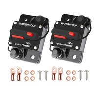 Tiwerlfe 2 Pack 50 Amp Circuit Breaker Manual Reset Waterproof Inline Fuse Inverter for Car ATV Marine Trolling Motors Boat Power Protect 12V-48V DC, with Wire Lugs Copper Washer Screw