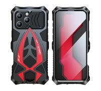 Tiwikunx Compatible with iPhone 16 Pro Max Metal Case,Outdoor Aluminum Metal Gorilla Glass Shockproof Military Heavy Duty Sturdy Protector Cover Hard Case with Screen Protector (Black+Red)