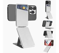 TiWlaike 3-in-1 Magnetic Phone Tripod Stand& Selfie Stick for iPhone17 pro max, Compatible with MagSafe, Multi-Angle, Portable, NFC Card Holder/RFID Blocking, Magnetic Ring for Samsung(Light Gray)