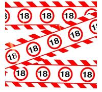Tiwoca 18th Birthday Decorations - Funny Red and White Barrier Tape with Traffic Signs as an Original and Humorous Party Decor for a Fun 18th Birthday Boy or Girl