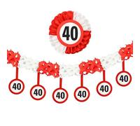 Tiwoca 40th Birthday Decoration - Funny Garland Red White with Traffic Signs as Original and Funny Birthday Decoration for a Successful 40th Birthday Women or Men