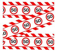 Tiwoca 50th Birthday Decorations - Funny Red and White Barrier Tape with Traffic Signs as an Original and Humorous Party Decor for a Fun 50th Birthday Men or Women
