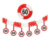 Tiwoca 60th Birthday Decoration - Funny Garland Red White with Traffic Signs as Original and Funny Birthday Decoration for a Successful 60th Birthday Man or Woman
