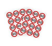 Tiwoca 60th birthday decorations - 24 red and white stickers with traffic sign design “60” - unique and unusual birthday decor and funny gift ideas for men and women