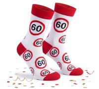 Tiwoca 60th Birthday Gift - Red and White Traffic Sign Socks