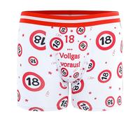 Tiwoca Boxer Shorts Red / White Design with Traffic Signs and Saying, 18th birthday, One Size