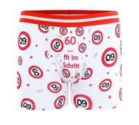 Tiwoca Boxer Shorts Red / White Design with Traffic Signs and Saying, 60th birthday, One Size