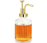 TIWPAJS Glass Coffee Syrup Dispenser 10oz, Syrup Bottles with Ribbed Design, Gold Syrup Pump, Coffee Bar Accessories, Honey Dispenser