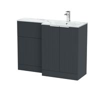 Tixall Contemporary Floor Standing 2 Door Vanity WC Combination Unit, Carrera Marble Stone Basin, Right Hand, 1100mm, Dark Grey