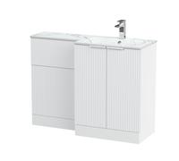 Tixall Contemporary Floor Standing 2 Door Vanity WC Combination Unit with Carrera Marble Stone Basin, Right Hand, 1100mm, White