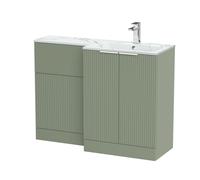 Tixall Contemporary Floor Standing 2 Door Vanity WC Combination Unit with Carrera Marble Stone Basin, Right Hand, 1100mm, Green