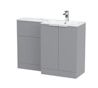 Tixall Contemporary Floor Standing 2 Door Vanity WC Combination Unit with Carrera Marble Stone Basin, Right Hand, 1100mm, Grey