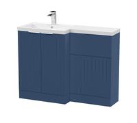 Tixall Contemporary Floor Standing 2 Door Vanity WC Combination Unit with Polymarble Basin, Left Hand, 1100mm, Blue