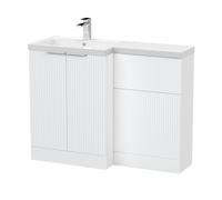 Tixall Contemporary Floor Standing 2 Door Vanity WC Combination Unit with Polymarble Basin, Left Hand, 1100mm, White